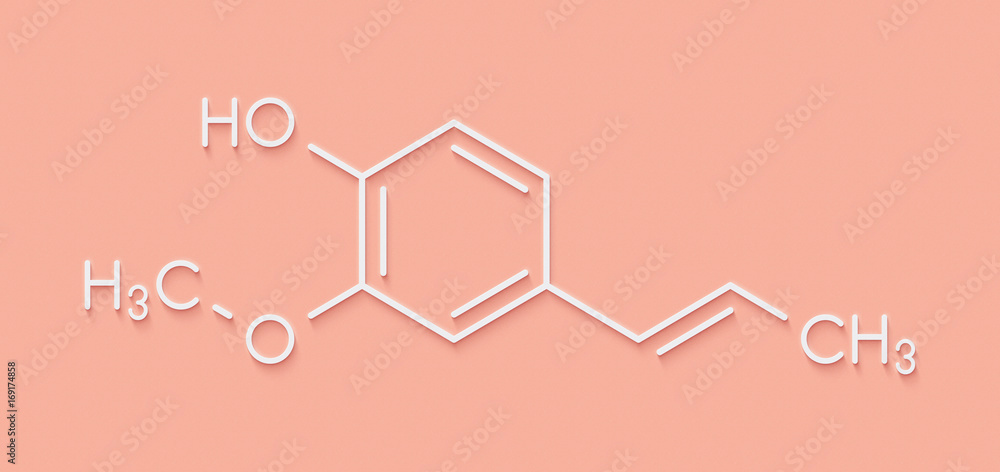 Isoeugenol fragrance molecule. Skeletal formula. Isoeugenol fragrance molecule. Skeletal formula.