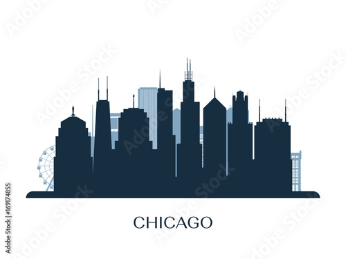 Chicago skyline, monochrome silhouette. Vector illustration.
