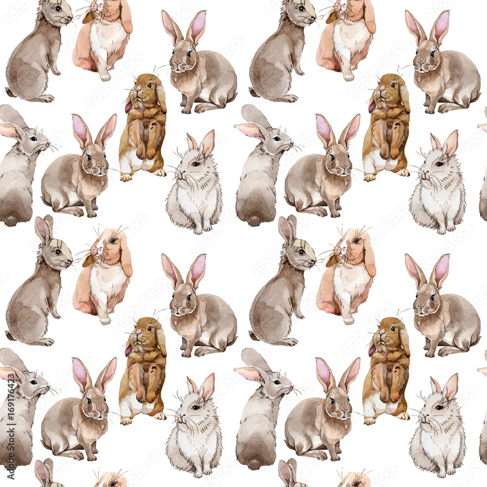 Rabbit wild animal pattern in a watercolor style. Full name of the ...