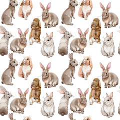 Crédence de cuisine Lapin patrons Rabbit wild animal pattern in a watercolor style. Full name of the animal: rabbit. Aquarelle wild animal for background, texture, wrapper pattern or tattoo.  © yanushkov