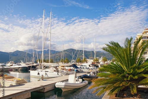 View of  Porto Montenegro Marina in Tivat town on a sunny autumn day. Montenegro