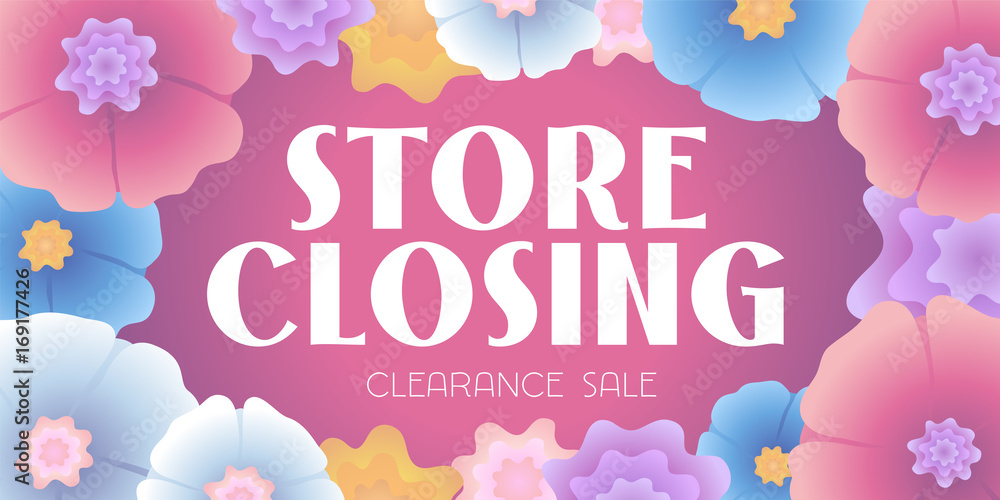 Store closing vector illustration, background with seasn backdrop
