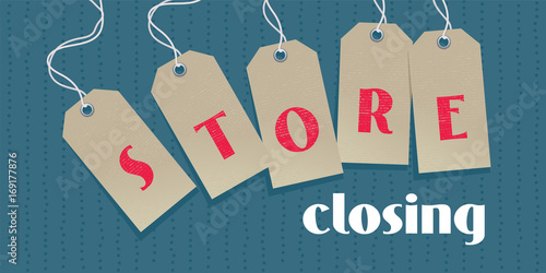 Store closing sale vector illustration, background with open price tags