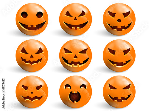 Set of smiles for Halloween. Evil and terrible emotions. Emoji for halloween. Vector illulstration.