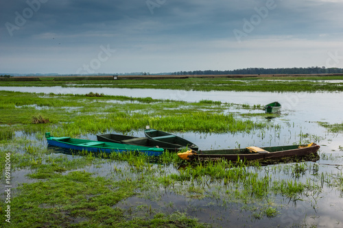 Obraz na płótnie Old boats on the Narew river in Narew National Park near Waniewo village, Podlasie, Poland w salonie