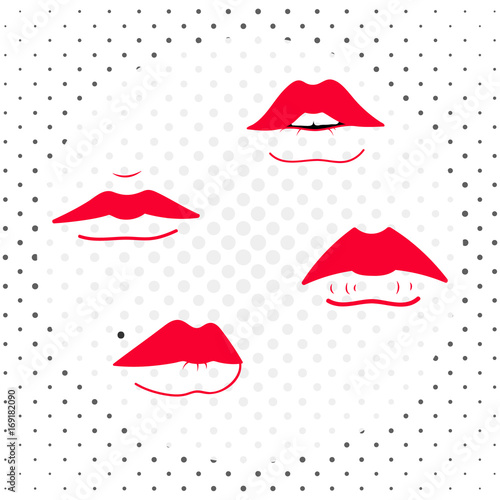 Set of red female lips. Vector illustration.