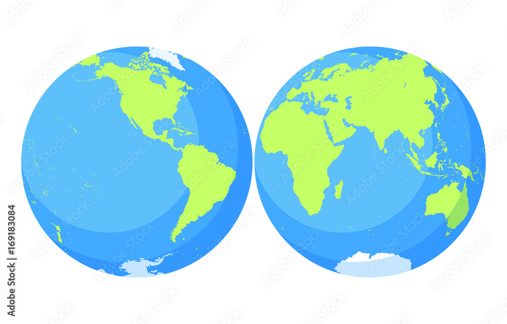 Fototapeta premium Earth globe. World map set. Planet with continents.Africa Asia, Australia, Europe, North America and South America.