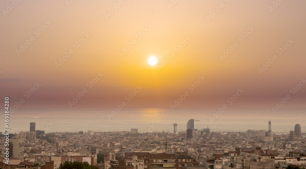 Sunset over Barcelona, Spain