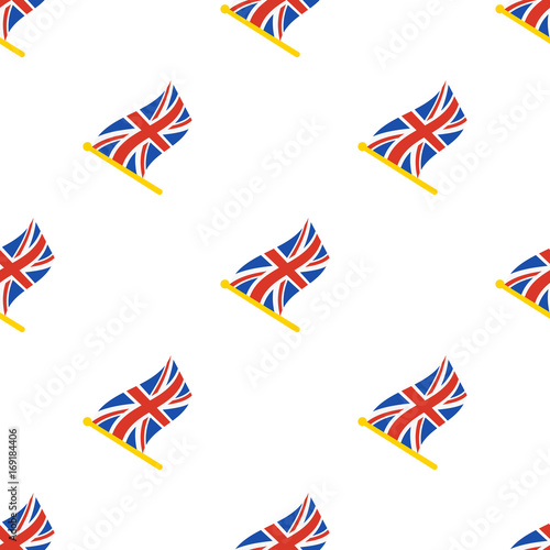 Vector illustration. Seamless pattern with flags of United Kingdom on flagstaff on white background