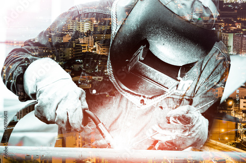 double exposure welder at work and logistics and need skilled technicians