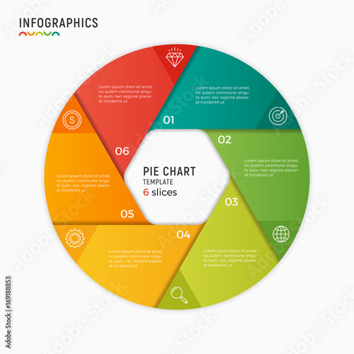 Vector circle chart infographic template. 6 options, steps, parts.