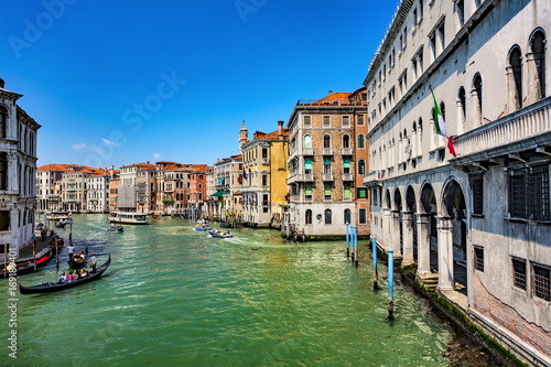 Italy. Venice. Grand Canal seen from the Rialto Bridge (Ponte di Rialto). Venice and its Lagoon is on UNESCO World Heritage List © WitR