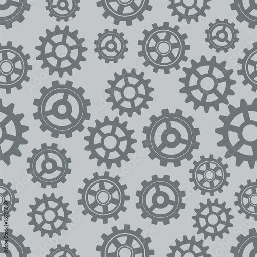 Seamless gear pattern. Gears on a gray background. Vector illustration.
