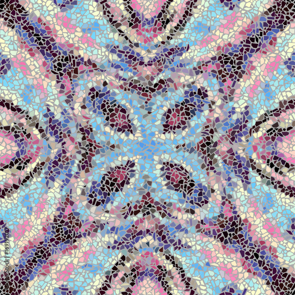 Seamless background pattern. Irregular decorative geometric mosaic art tile pattern from uneven broken pieces.