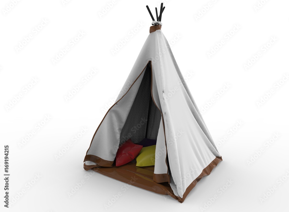 3d illustration of indian tent. white background isolated. icon for game web.