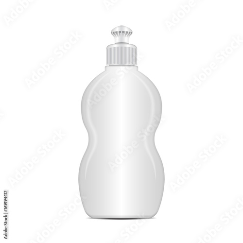 White dishwashing liquid bottle. Vector realistic mock up template