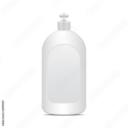White dishwashing liquid or soap bottle. Vector realistic mock up template