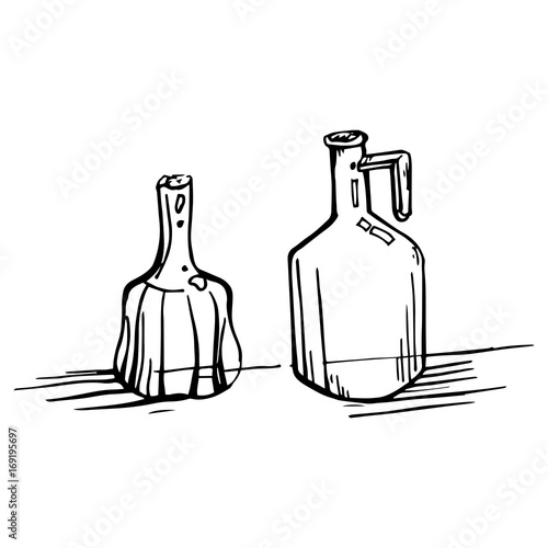  painted glass decanters isolated on white background