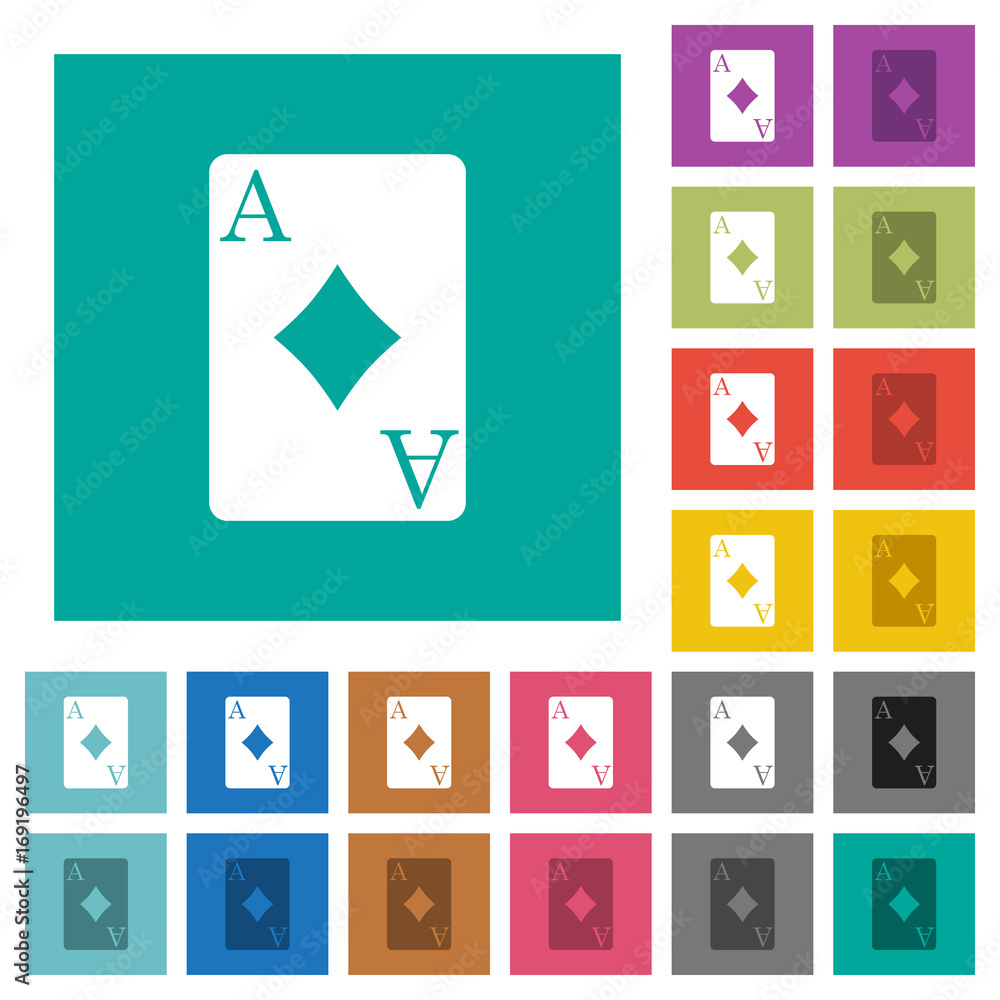 Ace of diamonds card square flat multi colored icons Ace of diamonds card square flat multi colored icons