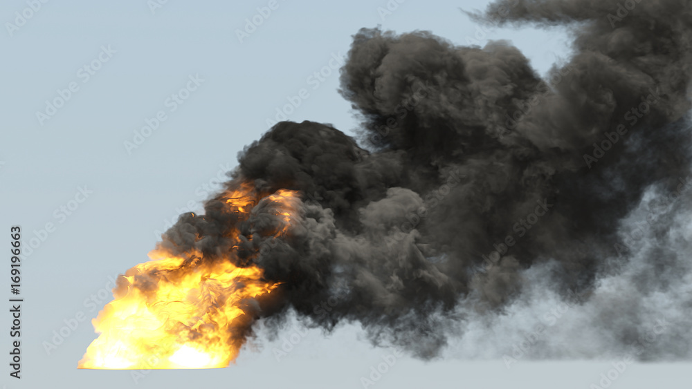 Fototapeta premium Huge fire and smoke on blue