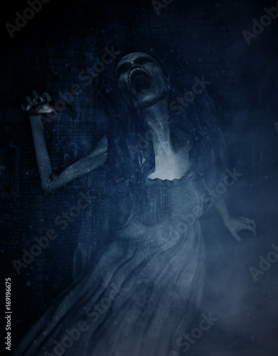 3d illustration of scary angry ghost woman screaming in hell,Horror  background,mixed media Stock Illustration | Adobe Stock