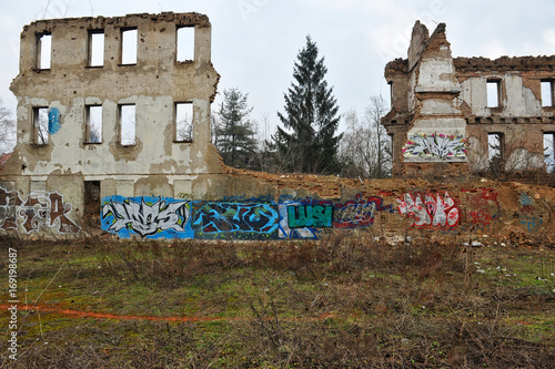 ruined buildings after the bosnian war in cities of bosnia and herzigovina photo