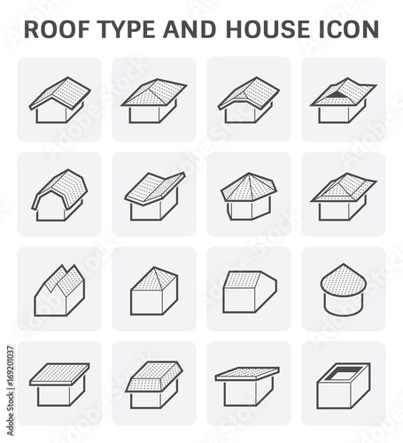 Roof type and house vector icon set design.