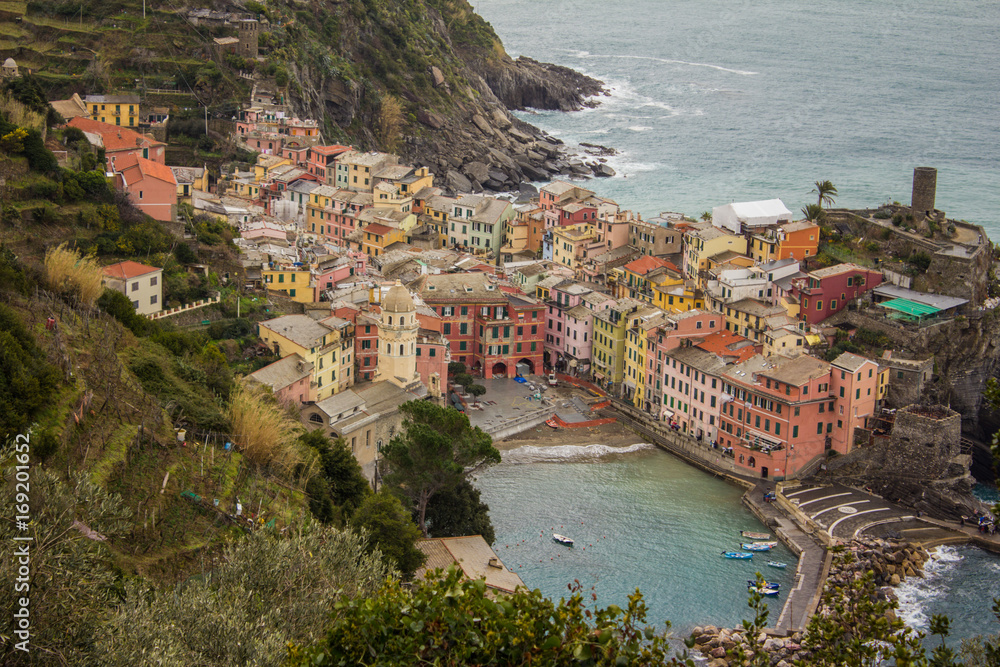 Cinque terre Vernazza view from the trail, Italy