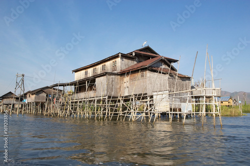 Traditional wooden stilt houses on the Lake Inle Myanmar © Maurizio