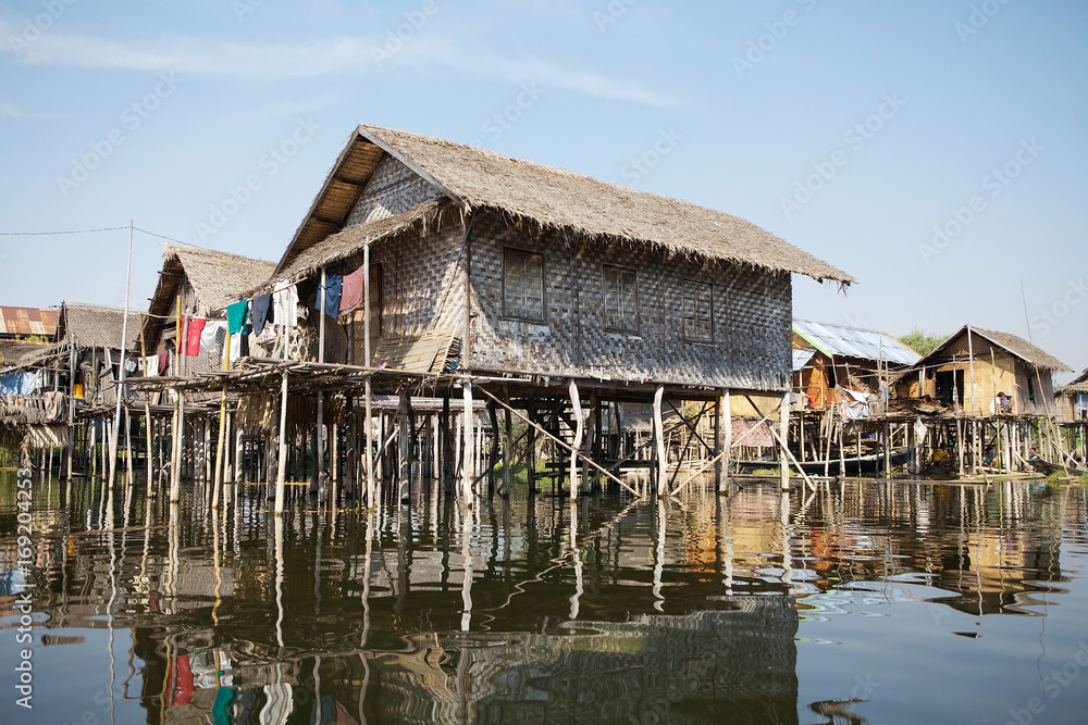 Traditional wooden stilt houses on the Lake Inle Myanmar Traditional wooden stilt houses on the Lake Inle Myanmar