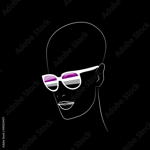 Stylized face with glasses using original colors for asexual.   Unconventional sexual orientation for LGBT gay and lesbian parade. Vector , t-shirt print design