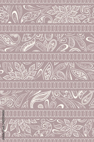 Abstract vintage pattern with decorative flowers, leaves and Paisley pattern in Oriental style.