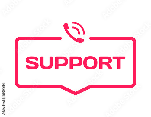 Support template dialog bubble in flat style on white background. Basis with phone icon for various word of plot. Stamp for quotes to cards, banners, labels, notes, blog article. Vector