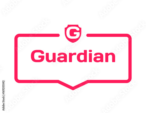 Guardian template dialog bubble in flat style on white background. Basis with shield icon for various word of plot. Stamp for quotes to cards, banners, labels, notes, blog article. Vector