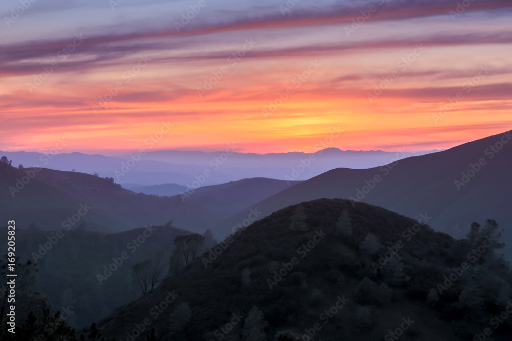 Sunset of Rolling Hills. Mt Diablo State Park, Contra Costa County, California, USA. Views near Eagle Peak of the Diablo Range.