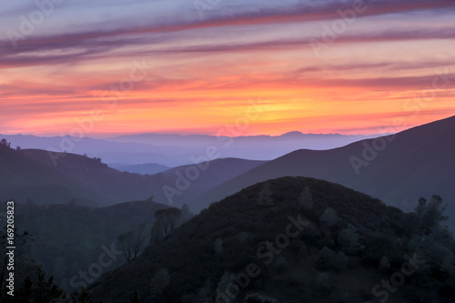 Sunset of Rolling Hills. Mt Diablo State Park, Contra Costa County, California, USA. Views near Eagle Peak of the Diablo Range.