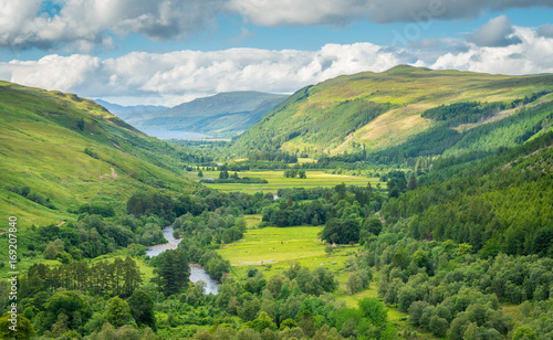 Panoramic view in Corrieshalloch Gorge National Nature Reserve with Loch Broom in the background photo