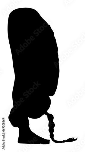 Woman exercises yoga, yoga pose vector silhouette illustration isolated on white background. 
