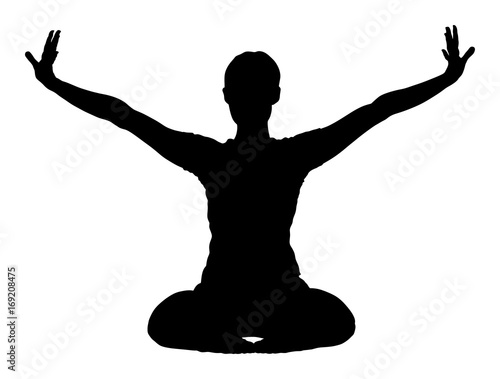 Woman exercises yoga, Sitting yoga pose vector silhouette illustration isolated on white background. 