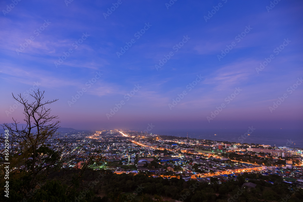 Hua Hin city from scenic point at twilight, Hua  Hin, Thailand