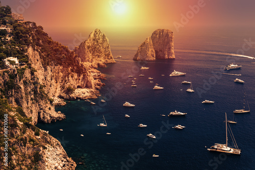 Faraglioni, Capri island, in sunrise light