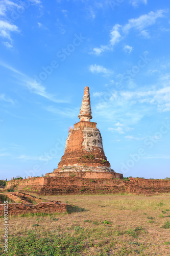 An ancient pagoda in meadow, Ayutthaya, Thailand