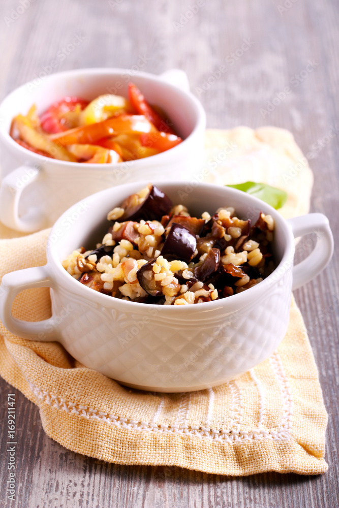 Bulgur with aubergine and pepper salads Bulgur with aubergine and pepper salads