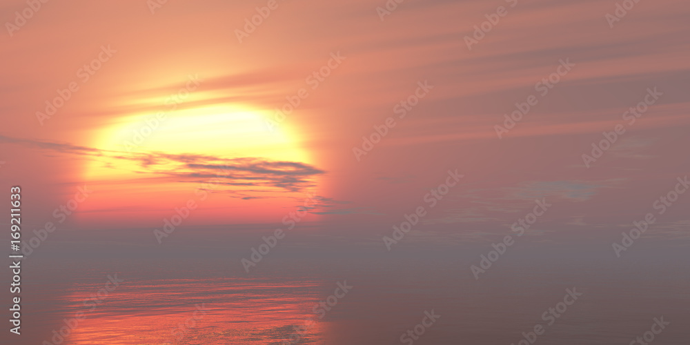 sea sunset or sunrise bright colorful background, 3d abstract sky illustration