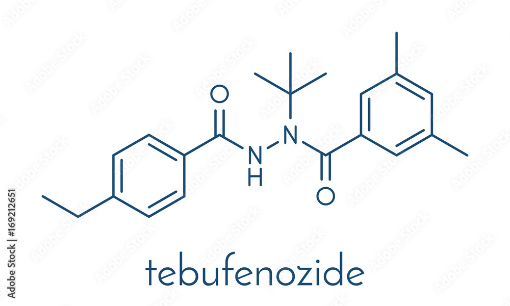 Tebufenozide insecticide molecule. Skeletal formula.