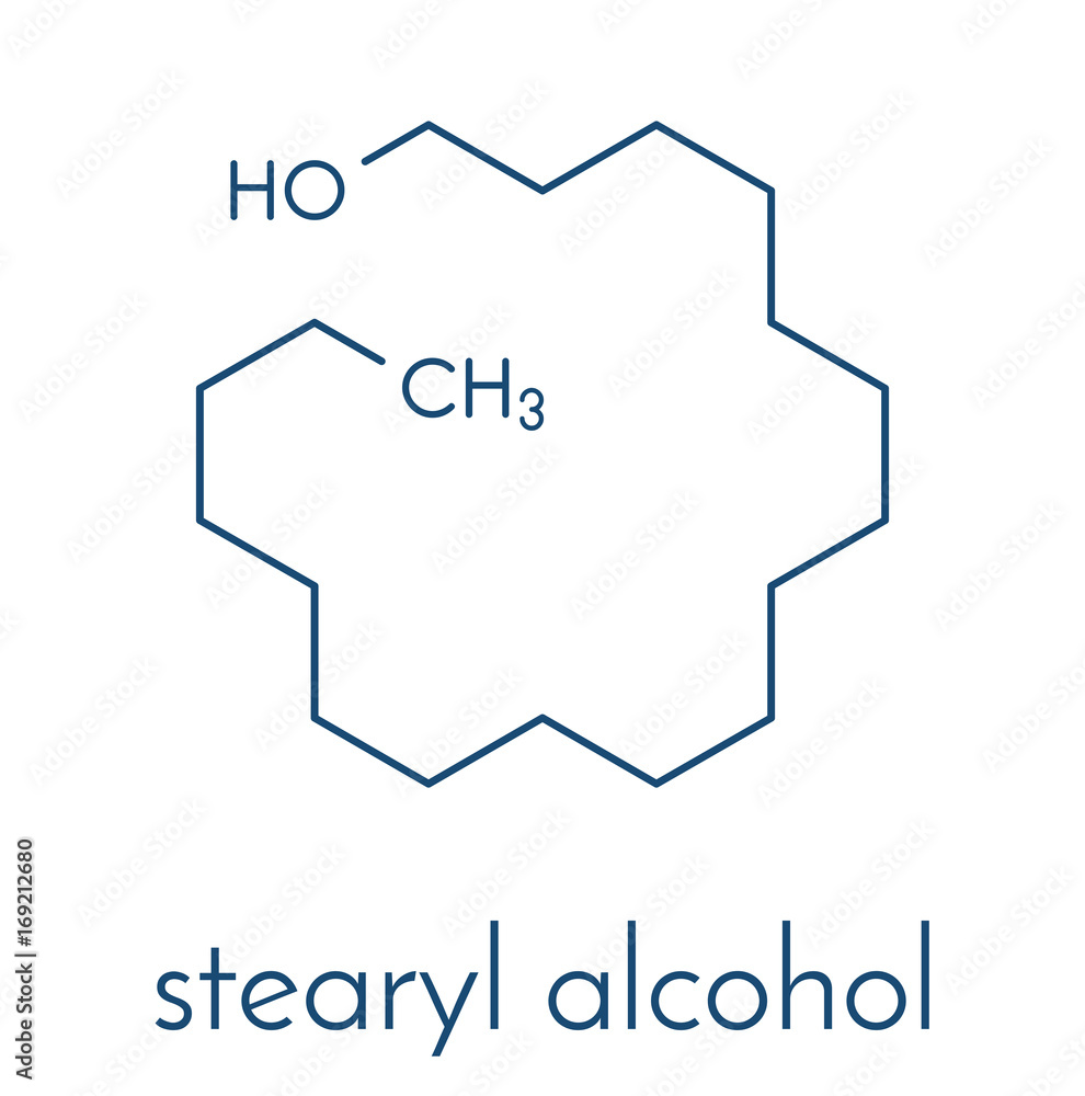 Stearyl alcohol molecule. Constituent of cetostearyl alcohol (cetearyl  alcohol, cetylstearyl alcohol). Skeletal formula. Stock Vector