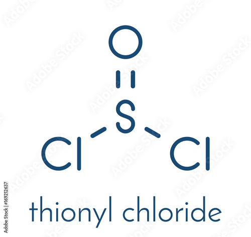 Thionyl chloride (SOCl2) chemical reagent molecule. Skeletal formula.