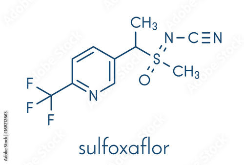 Sulfoxaflor insecticide molecule. Skeletal formula.