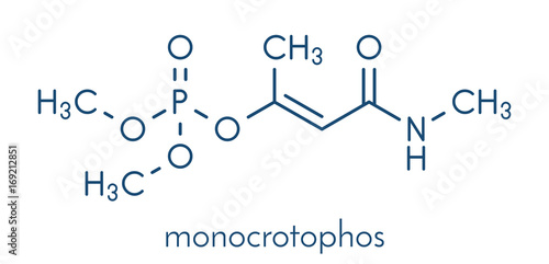 Monocrotophos organophosphate insecticide molecule. Also known to be persistent organic pollutant. Skeletal formula.