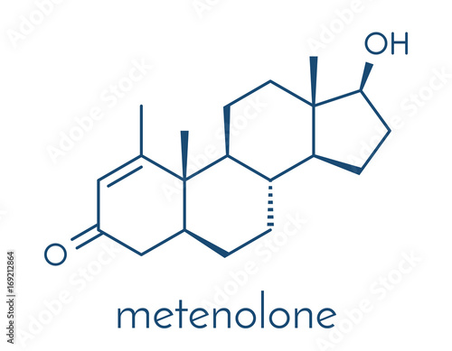 Metenolone anabolic steroid molecule. Used (banned) in sports doping. Skeletal formula.